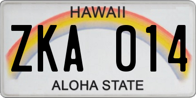 HI license plate ZKA014