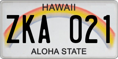 HI license plate ZKA021