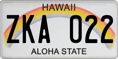 HI license plate ZKA022
