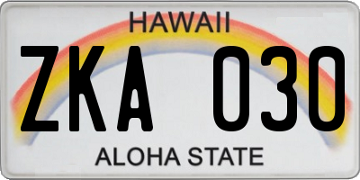 HI license plate ZKA030