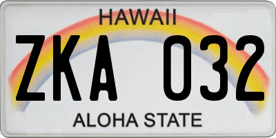HI license plate ZKA032
