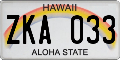 HI license plate ZKA033