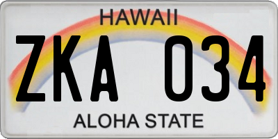 HI license plate ZKA034