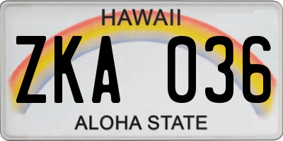 HI license plate ZKA036