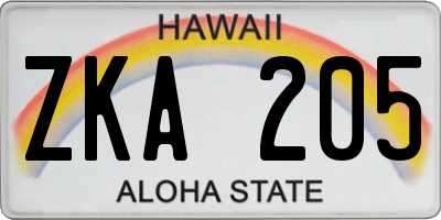 HI license plate ZKA205