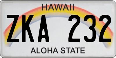 HI license plate ZKA232