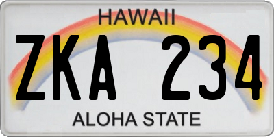 HI license plate ZKA234