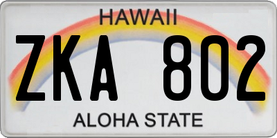 HI license plate ZKA802