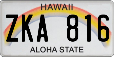 HI license plate ZKA816