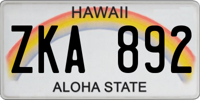 HI license plate ZKA892