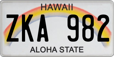 HI license plate ZKA982