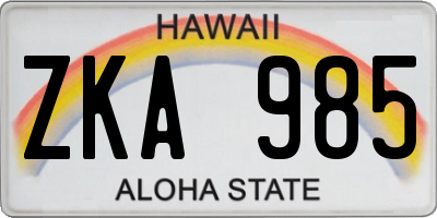 HI license plate ZKA985
