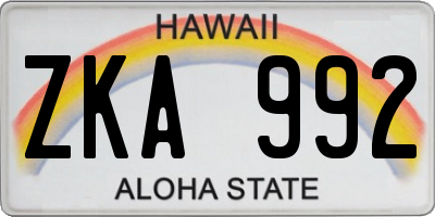 HI license plate ZKA992