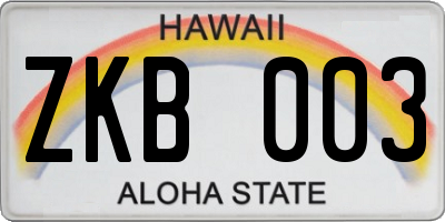 HI license plate ZKB003