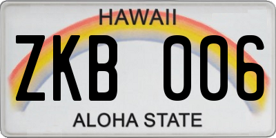 HI license plate ZKB006