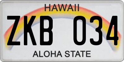 HI license plate ZKB034
