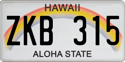 HI license plate ZKB315