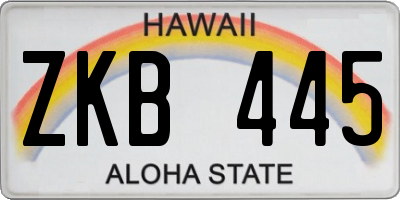 HI license plate ZKB445