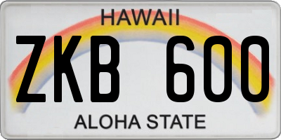 HI license plate ZKB600