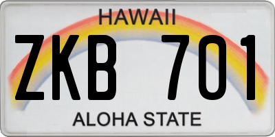 HI license plate ZKB701