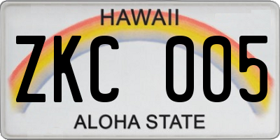 HI license plate ZKC005