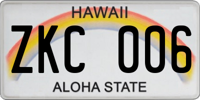 HI license plate ZKC006