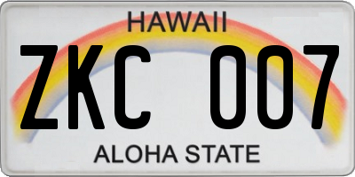 HI license plate ZKC007