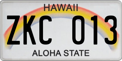 HI license plate ZKC013