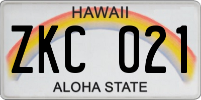 HI license plate ZKC021