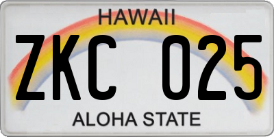 HI license plate ZKC025