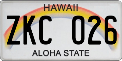 HI license plate ZKC026