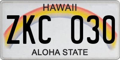 HI license plate ZKC030
