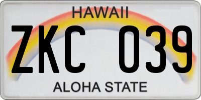 HI license plate ZKC039
