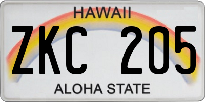 HI license plate ZKC205