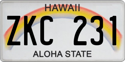 HI license plate ZKC231