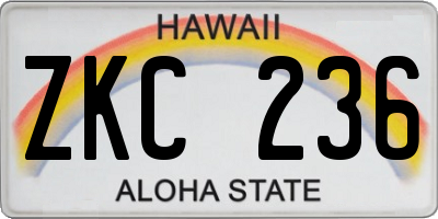 HI license plate ZKC236