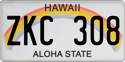 HI license plate ZKC308