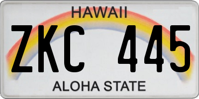 HI license plate ZKC445