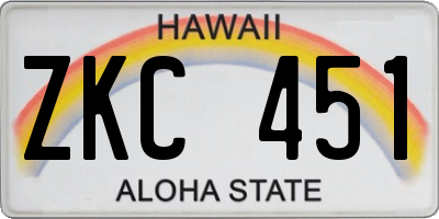 HI license plate ZKC451