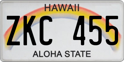 HI license plate ZKC455
