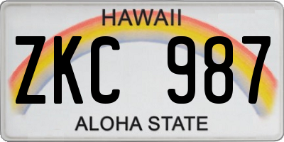 HI license plate ZKC987