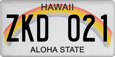 HI license plate ZKD021