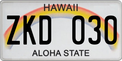 HI license plate ZKD030