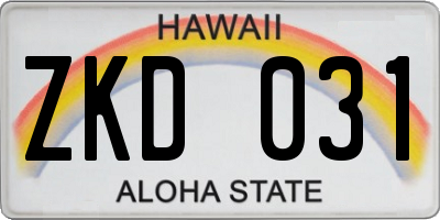 HI license plate ZKD031