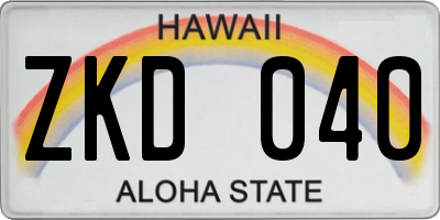 HI license plate ZKD040