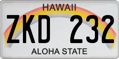HI license plate ZKD232