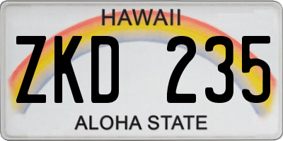 HI license plate ZKD235