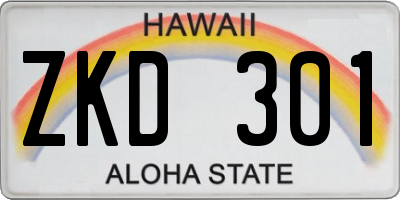 HI license plate ZKD301