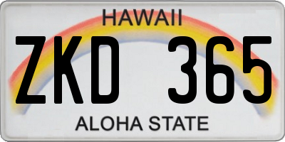 HI license plate ZKD365