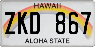 HI license plate ZKD867